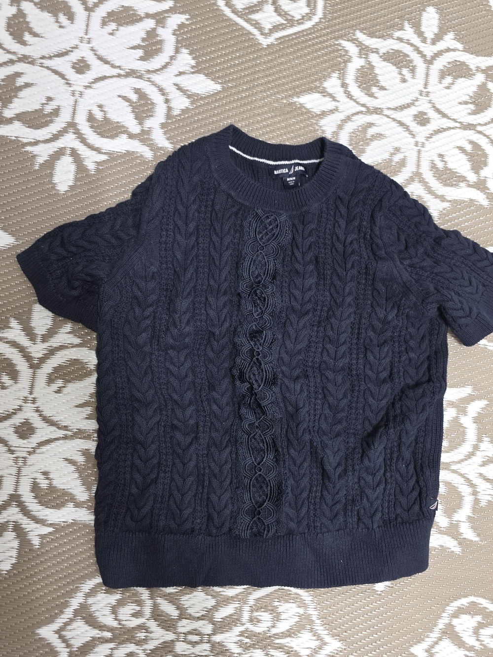 Nautica Women's Navy Cable-Knit Short-Sleeve Crewneck Sweater